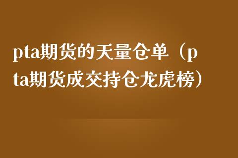 10月27日PTA期货持仓龙虎榜分析：多空双方均呈进场态势